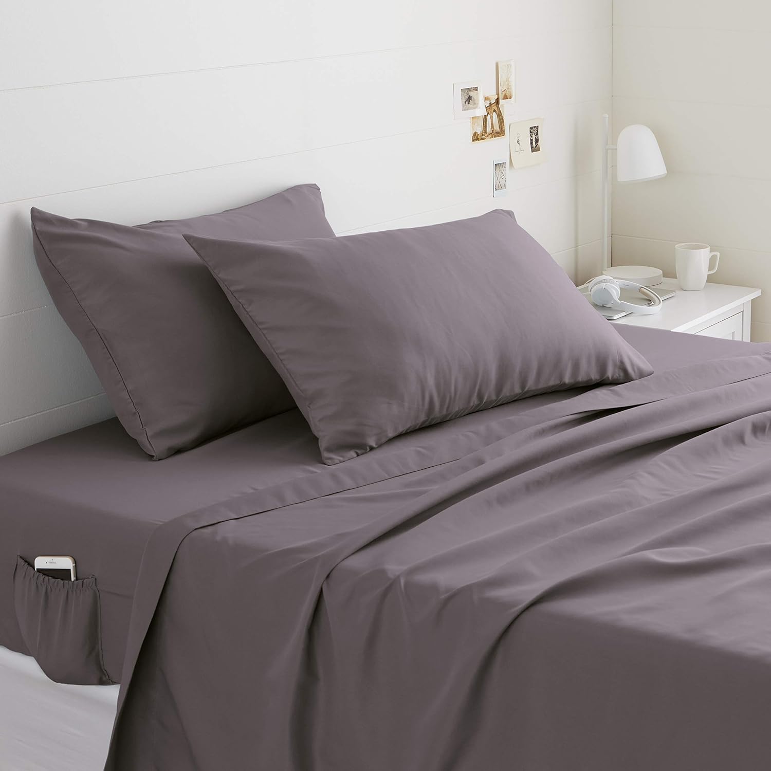  Basics Soft Microfiber Sheet Set with Elastic Pockets - Full, Warm Stone : Home & Kitchen