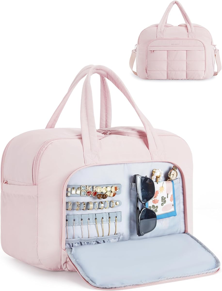 BAGSMART Bolsa de Viaje de Viaje, Bolsa de Viaje con Compartimento para Joyas, Bolsa de Viaje de 35 L para Mujer, Resistente al Agua, Rosa