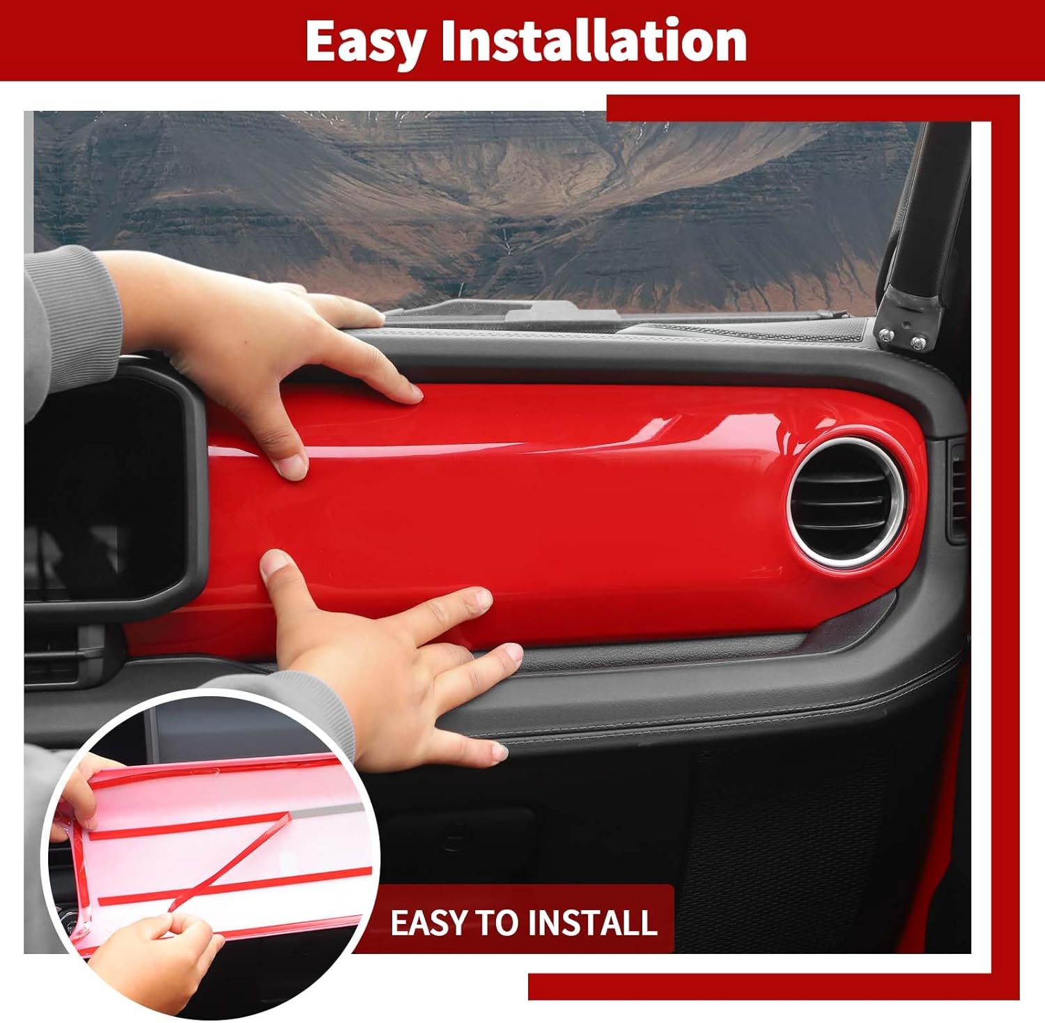 Center Console Dashboard Decorative Panel Trim Cover Kit Compatible with 2024-2025+ Jeep Wrangler JL JLU & Jeep Gladiator JT(Red)