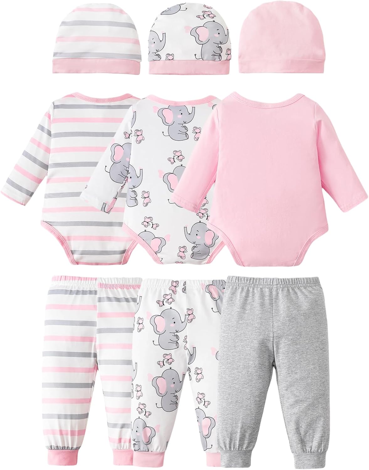 3-Pack Baby Girl Clothes Newborn Infant Romper Bodysuits Pants Hats Layette Set Shower Gifts 0-18 Months