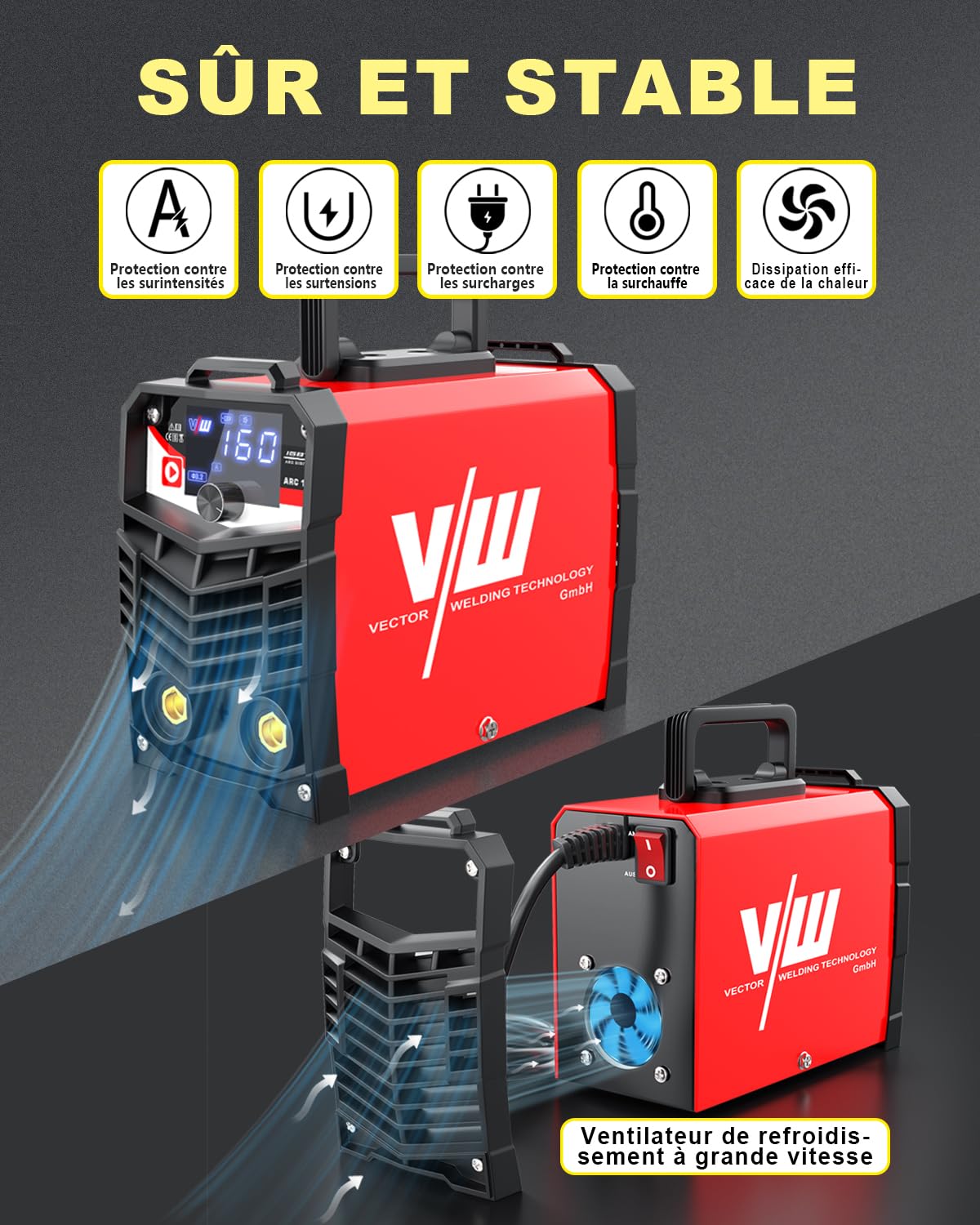 VECTOR WELDING Poste de Soudage à Électrode 160A, Poste à Souder MMA/ARC | Poste de Soudage Portable avecTechnologie IGBT y Écran LED, Kit de Soudage ARC 160