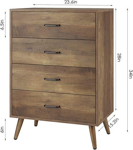 Miniatura 3 de HITHOS Cómoda moderna de mediados de siglo con 4 cajones cómoda de madera con almacenamiento cómoda de dormitorio con asas gabinete de