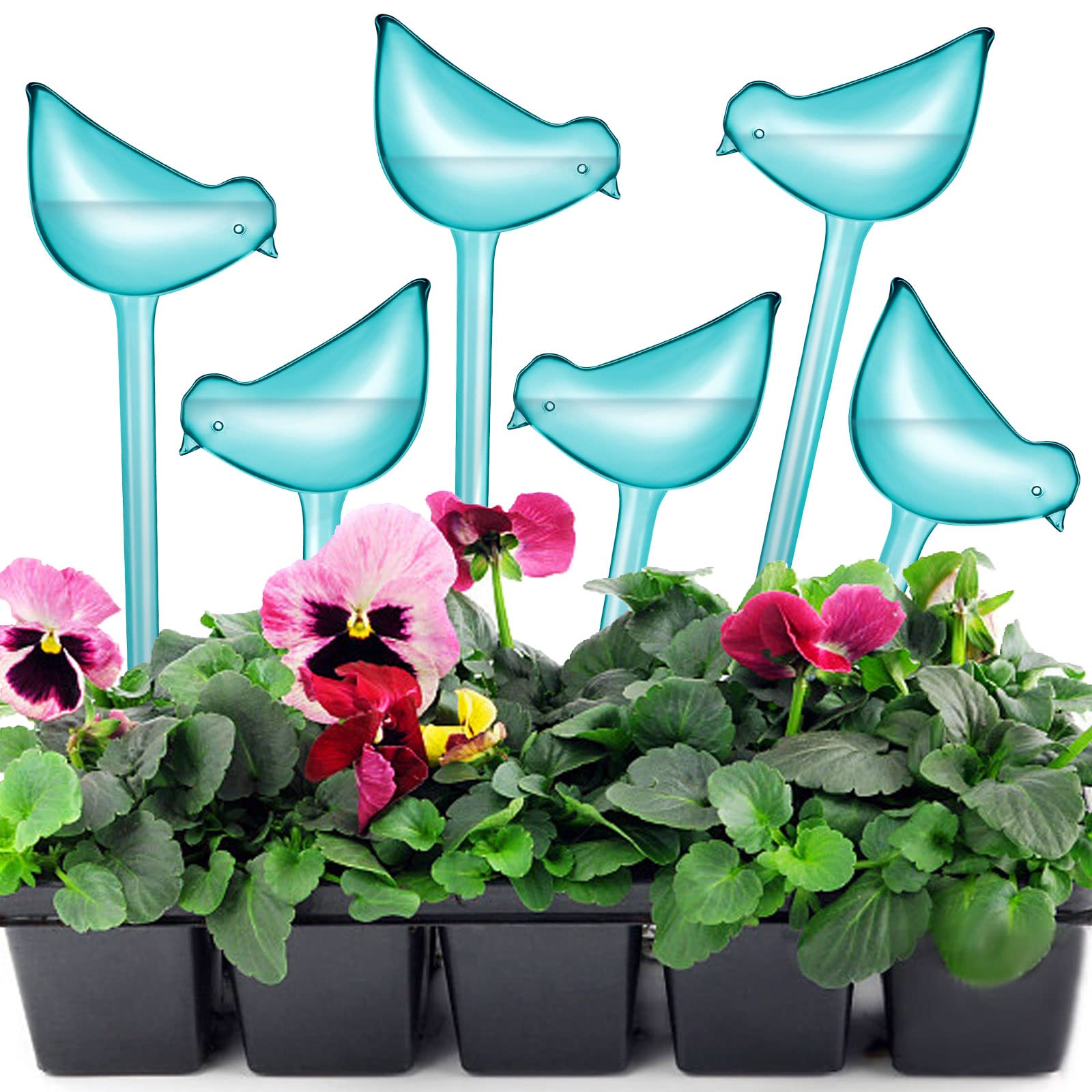 OBANGONG 6 Pcs Large Plant Watering Globes PVC Self Watering Bulbs Bird Shape Watering Globes Automatic Plant Watering Spikes System Transparent Plant Waterer for Indoor and Outdoor