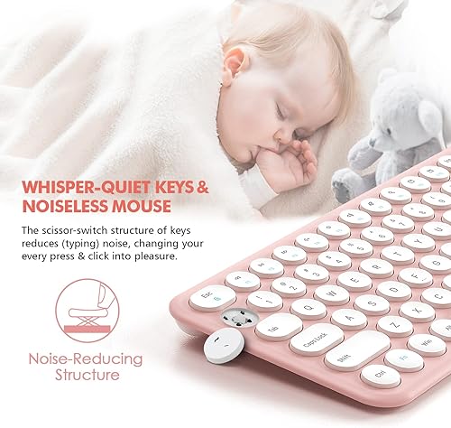 Miniatura 5 de XTREMTEC - Combo de teclado y mouse inalámbricos, lindo y compacto, tamaño rosa, retro, redondo, ultra delgado, silencioso, 2.4 GHz, retro, kawaii,