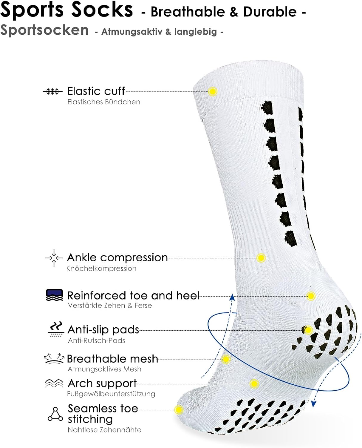 Non-slip Grip Soccer Sports Socks Men Women Compression Breathing &Quick-drying Cycling Football Rugby Yoga...