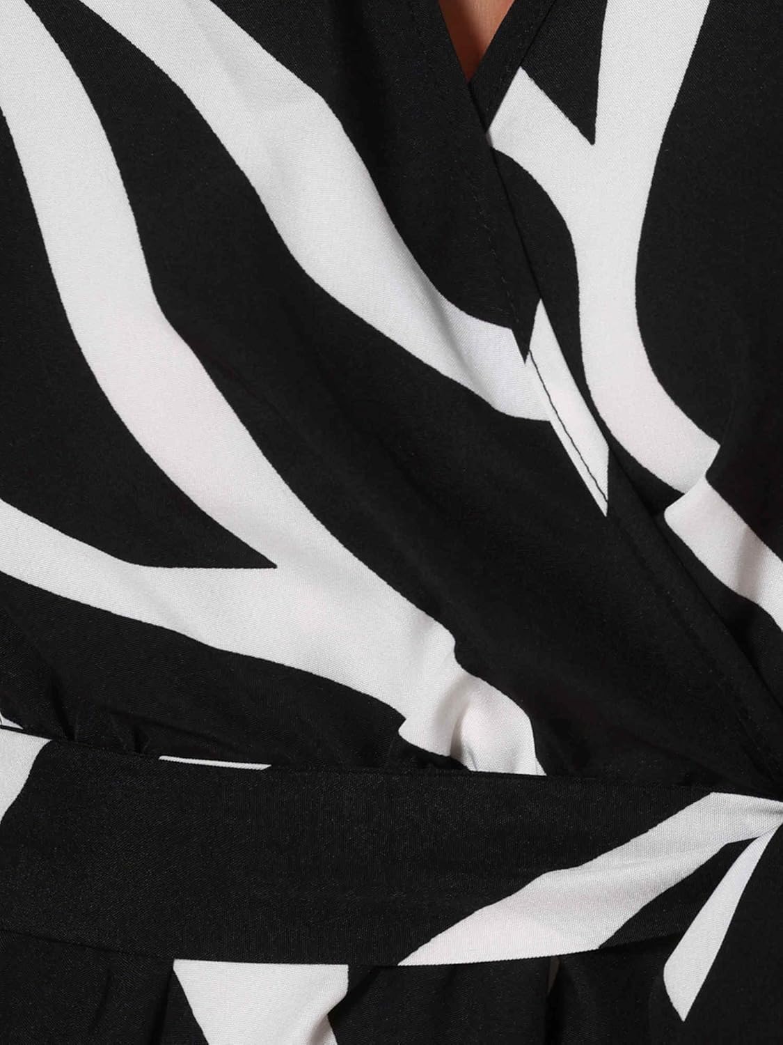 Allegra K Printed Peplum Top for Women's Flutter Sleeves Elastic Waist Belt Wrap V Neck Blouse - Image 5