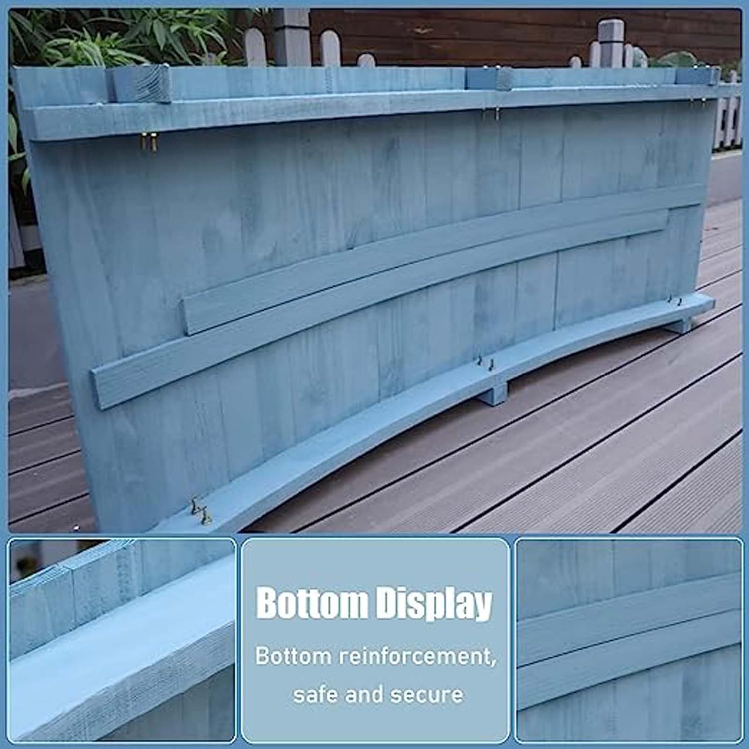 Blue Small Wood Arch Garden Bridge for Gutters Stream Ponds, Double Handrails Design Exterior Yard Bridge, Prekindergarten Promotion Ceremony