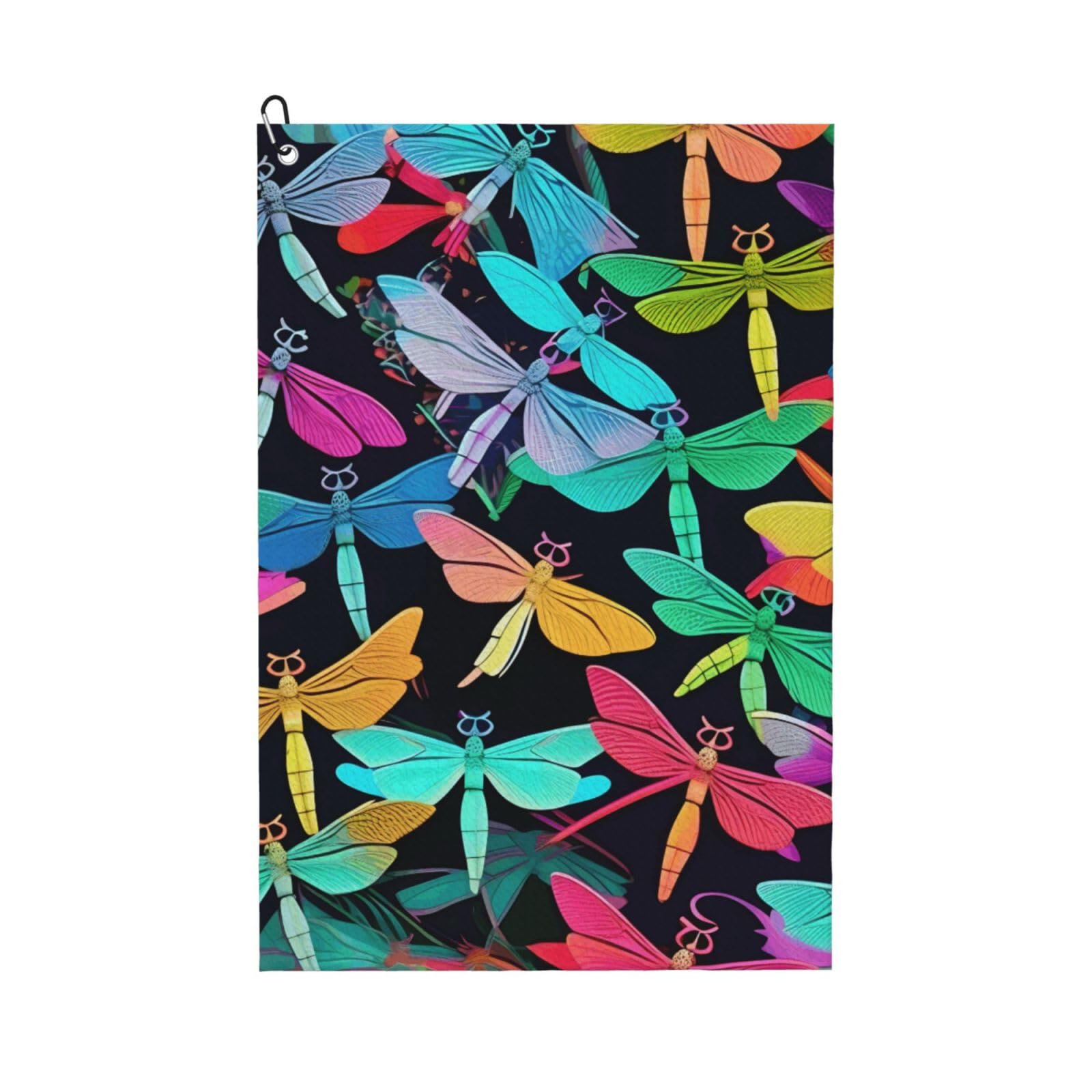 aacxzff Quick-Drying Microfiber Cute Dragonflies Print Golf Towel with Integrated Carabiner Clip for Unisex 16x24in