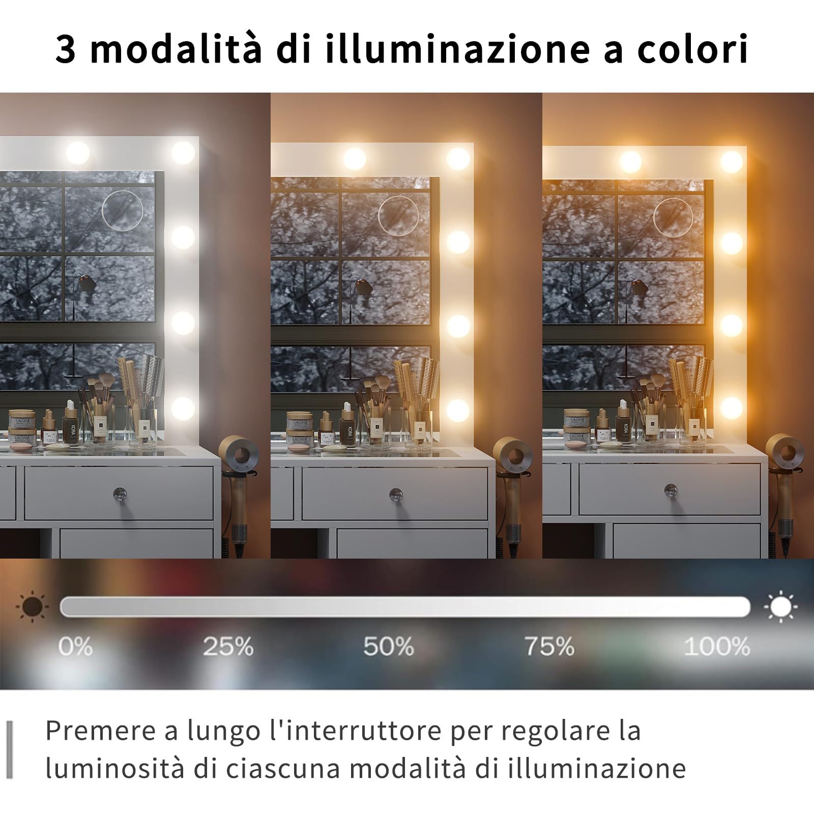 FUSOU Tavolo da toeletta con illuminazione, 94 cm, con specchio, 11 LED, 3 modalità di illuminazione, tavolo cosmetico con sedia per camera da letto, spogliatoio, studio, bianco