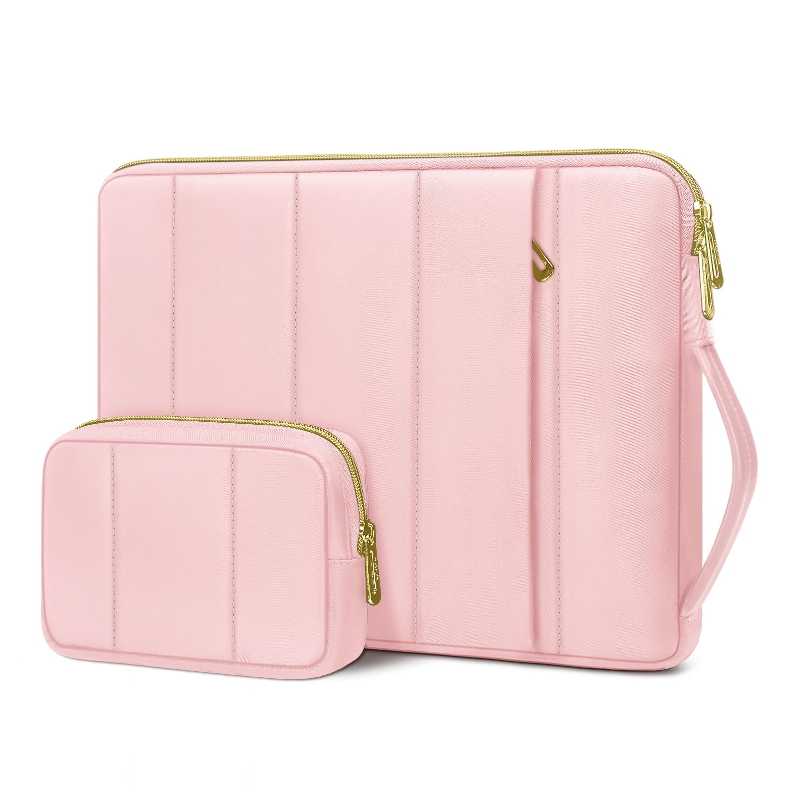 MOSISO 13-14 inch Laptop Case, 13.3 inch Puffy Laptop Sleeve Compatible with MacBook Air 13 13.6 M3 M2 M1/Pro 13/14, HP, Dell, ASUS, Lenovo, Rectangle Vertical Bag with Small Case&Side Handle, Pink