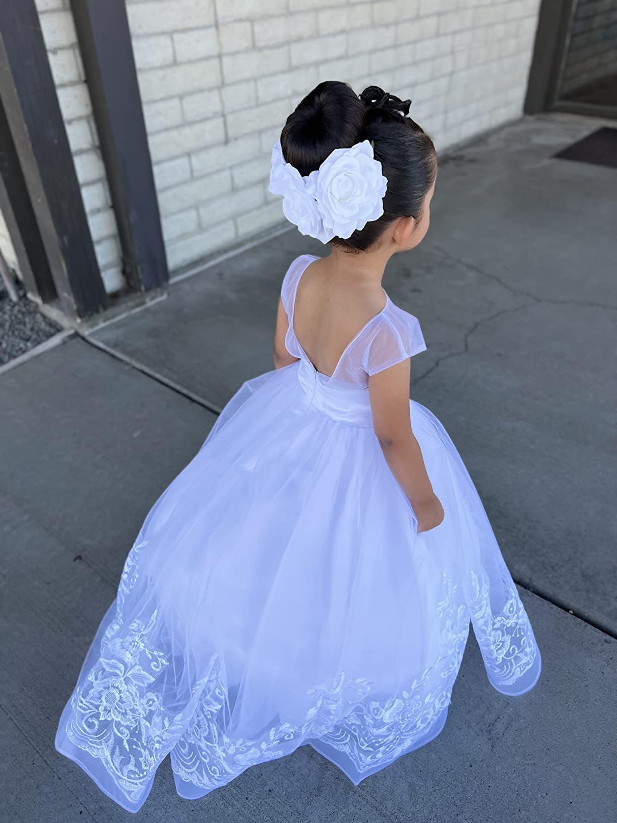 PLWEDDING Fancy Spitze Applikationen Blumenmädchen Kleid Kinder Hochzeitskleid Mädchen Prinzessin Tüll Ballkleid