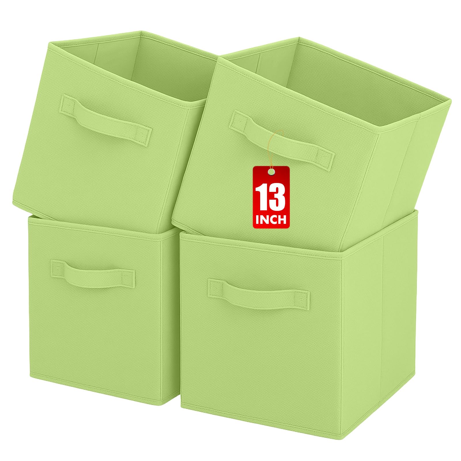 Pinkgarden Storage Box, Collapsible Fabric Storage Cube with Handles for Home, Kids Room, Closet and Toy Organization,Pack of 4, 33 x 33 x 33 cm, Green