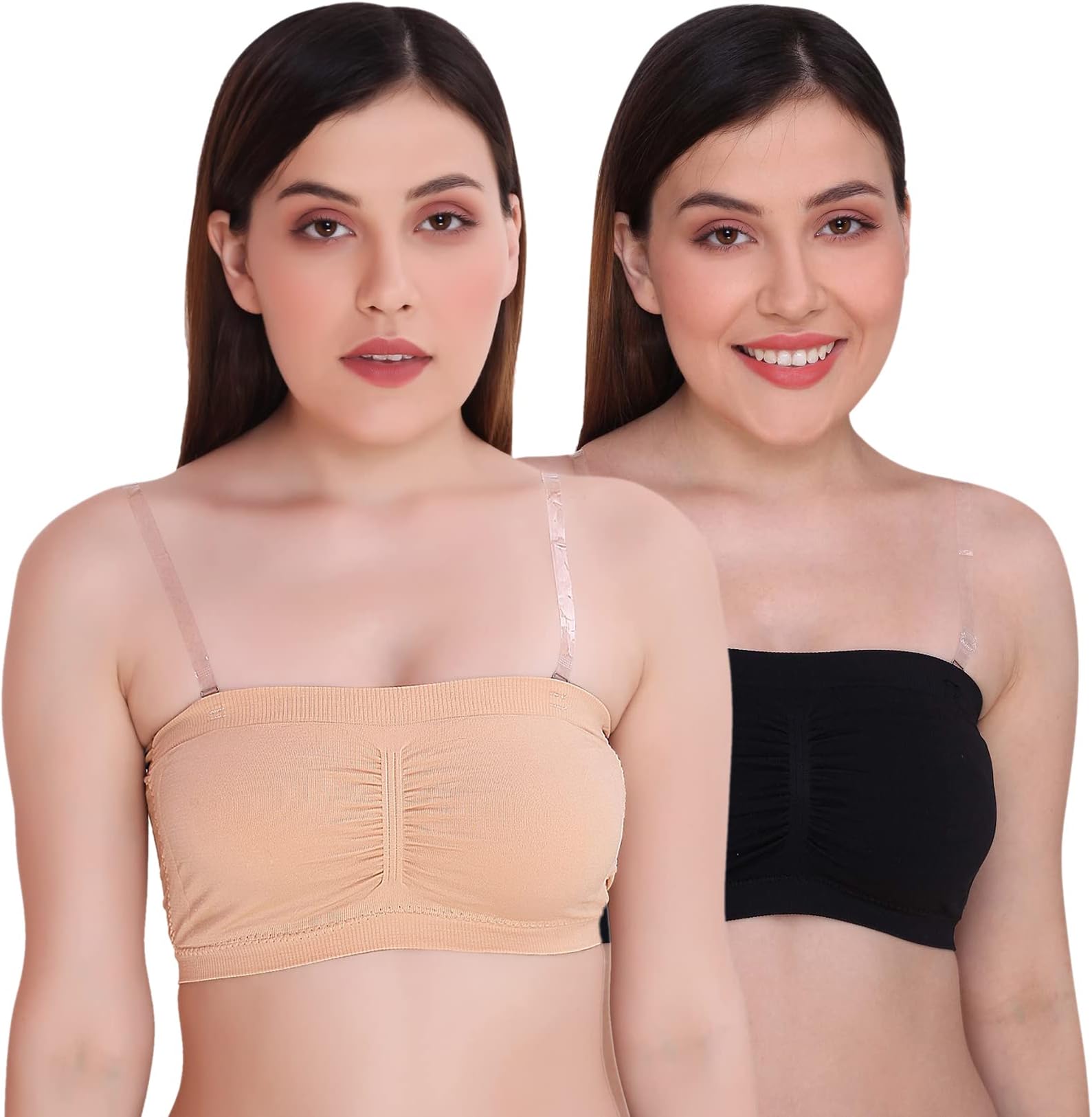 Women's Padded Seamless Strapless Multi-Way Tube Bra with Back Hook, Free Size (Pack Of 2)