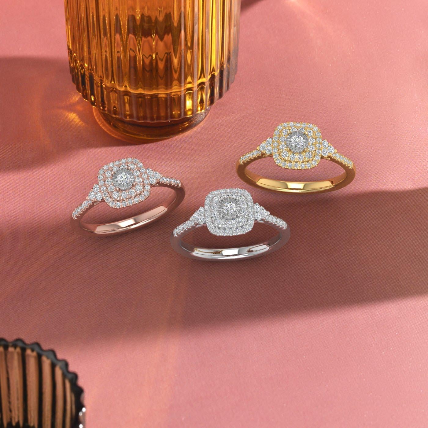 1/3 Carat Cushion cut Halo Diamond Engagement Ring in 10K Gold