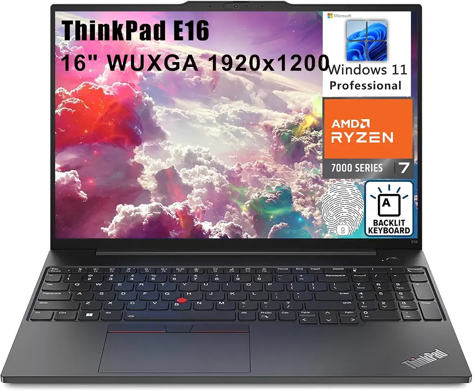 Lenovo ThinkPad E16 16" FHD+ Business Laptop Computer, AMD Octa-Core Ryzen 7 7730U (Beat i7-1355U), 40GB DDR4 RAM, 2TB PCIe SSD, WiFi6, Backlit Keyboard, Fingerprint Reader, Windows 11 Pro Vent-HEA