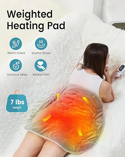 Miniatura 2 de immtree - Almohadilla térmica con peso, manta pequeña con peso de 7 libras para adultos con 6 ajustes de calor, 4 ajustes de temporizador,