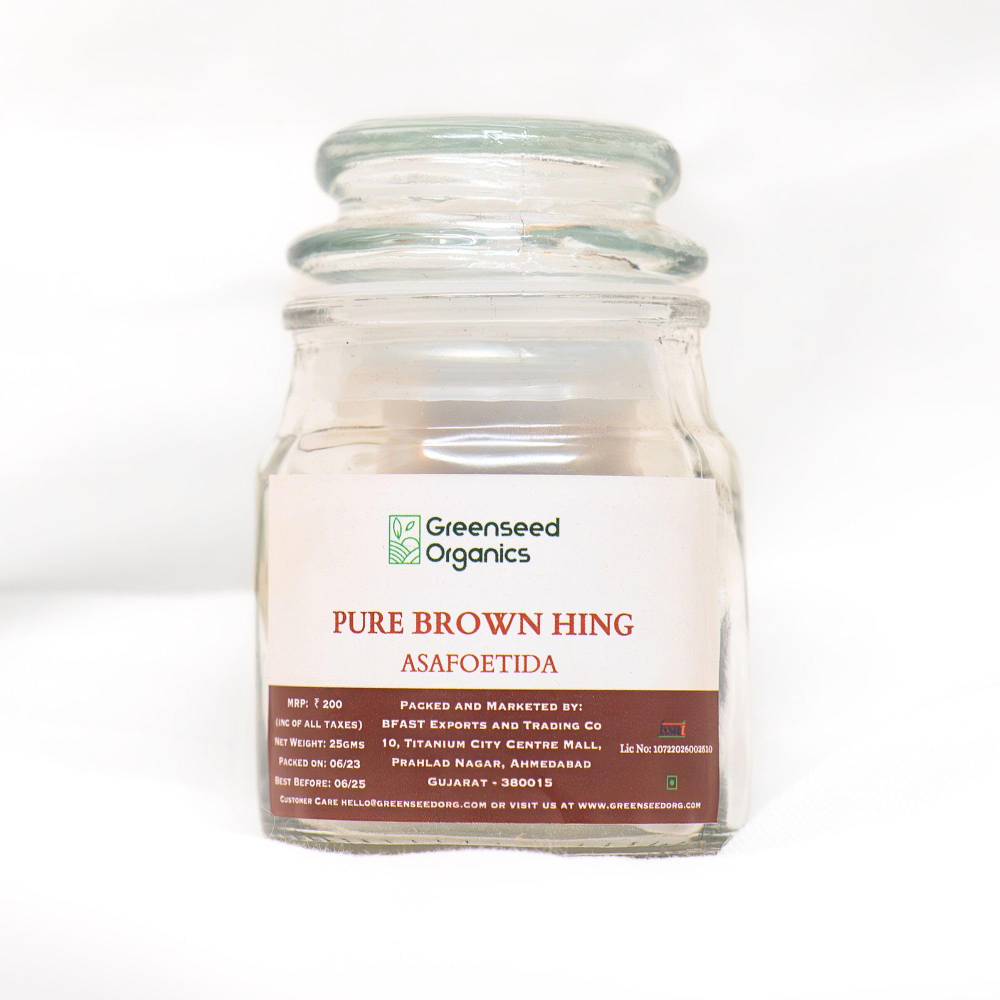 Greenseed Organics Pure Brown Organic Hing Asafoetida 25gm Glass Jar