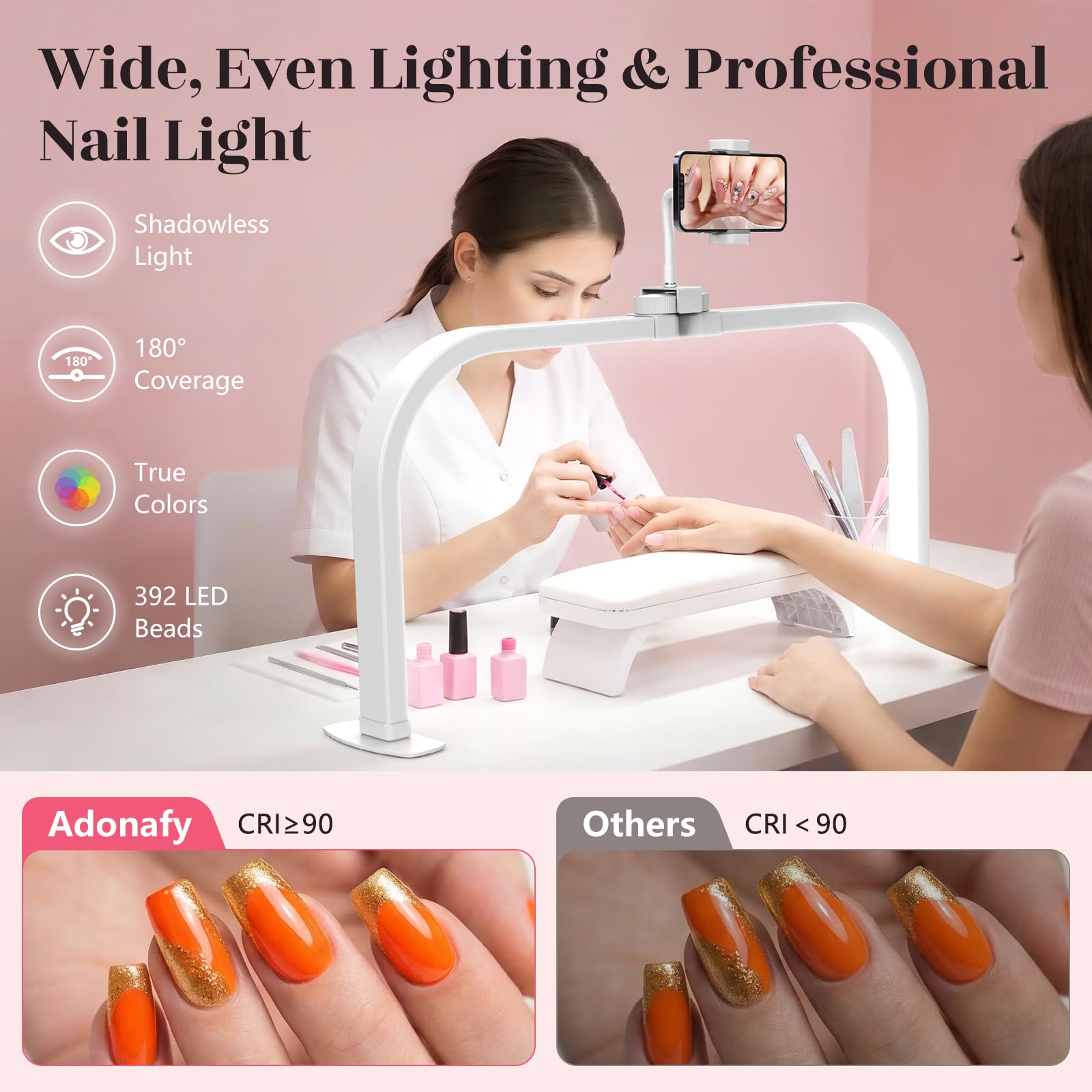 Lampe Demi Lune pour Ongles 29in 3 Modes de Couleur 10 Niveaux de Luminosité Blanc