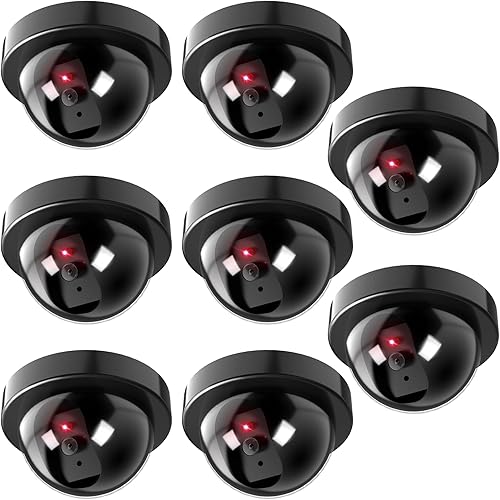 Miniatura 15 de WALI Cámara de seguridad CCTV falsa tipo domo con luz LED roja intermitente con calcomanías de alerta de seguridad (SD-2), 2 paquetes, negro