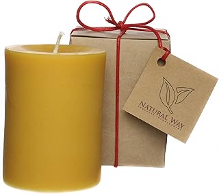 Natural Way BWC3X4 100% Pure Beeswax Pillar Candle, 4-inch Height, Made in USA