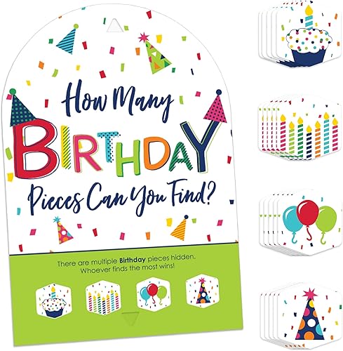 Big Dot of Happiness Alegre feliz cumpleaños - Colorida búsqueda del tesoro para fiesta de cumpleaños - 1 soporte y 48 piezas de juego - Juego de