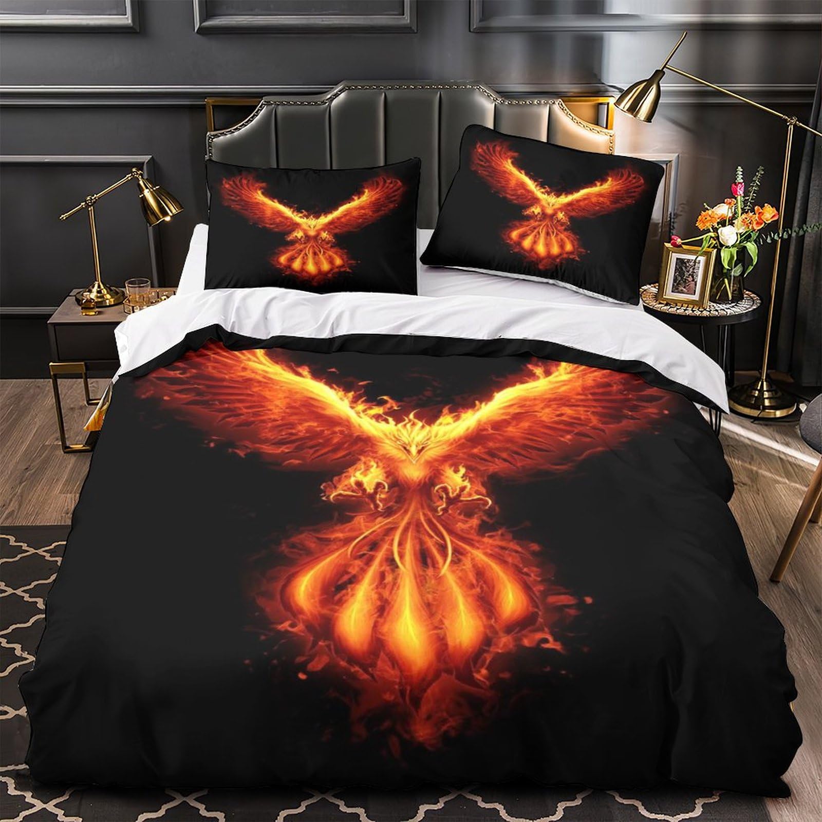 MXRMXR Phoenix 3D Digital Print Bedding Sets with Pillowcase Duvet Cover Soft Microfiber 3 Piece Set Quilt Cover with Zipper Closure for Kids Adult Teens Single（140x200cm）