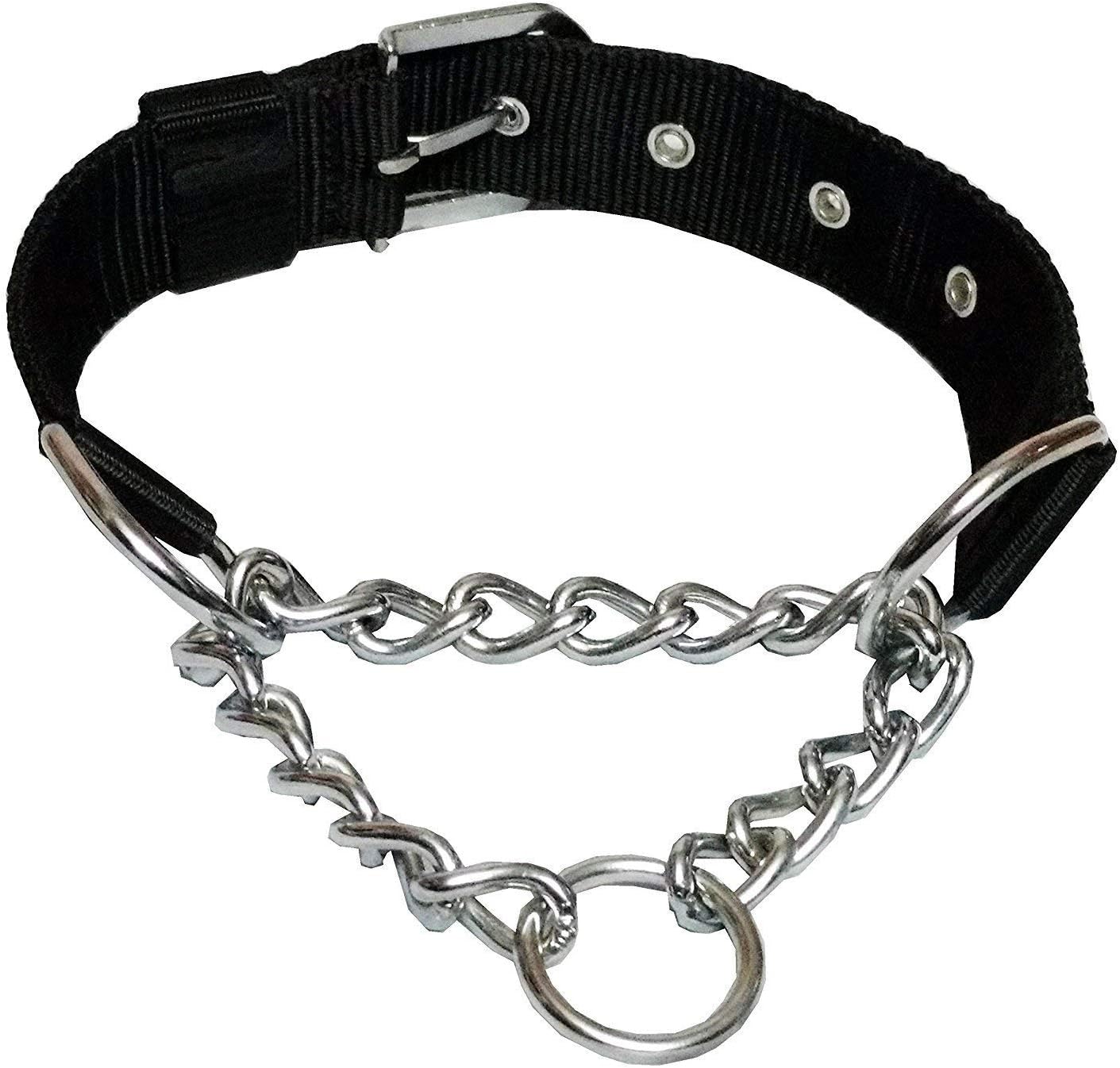 PSK PET MART Dog Nylon Half Chain Half Collar Belt Stainless Steel Dogs Collars 1 Piece Size - 1.25 inch Large (Color May Vary) (Pack of 1)
