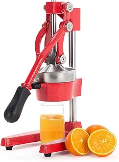 Commercial Grade Citrus Juicer Professional Hand Press Manual Fruit Juicer Orange Juice Squeezer for Lemon Lime Pomegranate (Red Cast Iron/Stainless Steel)