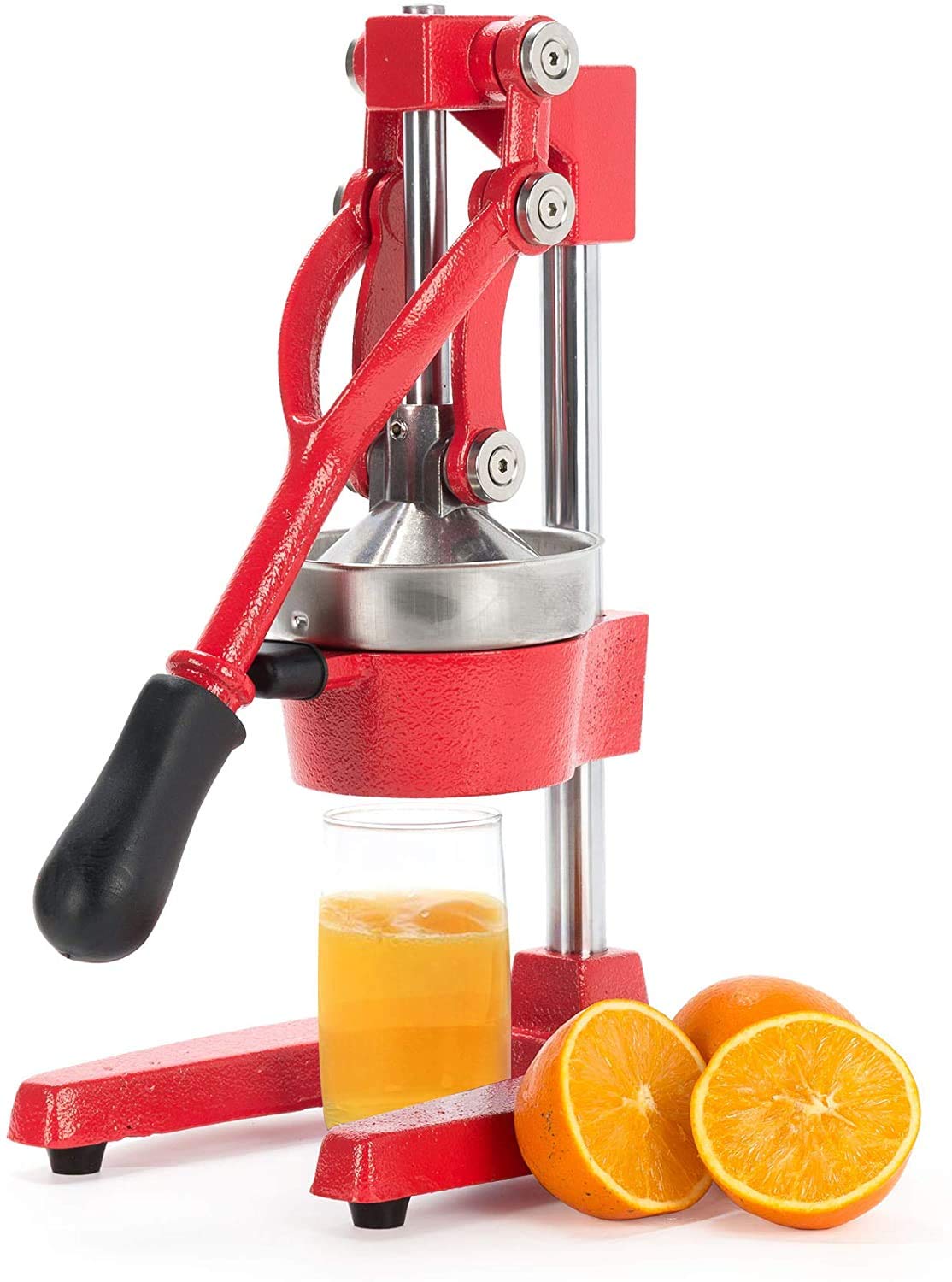 Commercial Grade Citrus Juicer Professional Hand Press Manual Fruit Juicer Orange Juice Squeezer for Lemon Lime Pomegranate (Red Cast Iron/Stainless Steel)