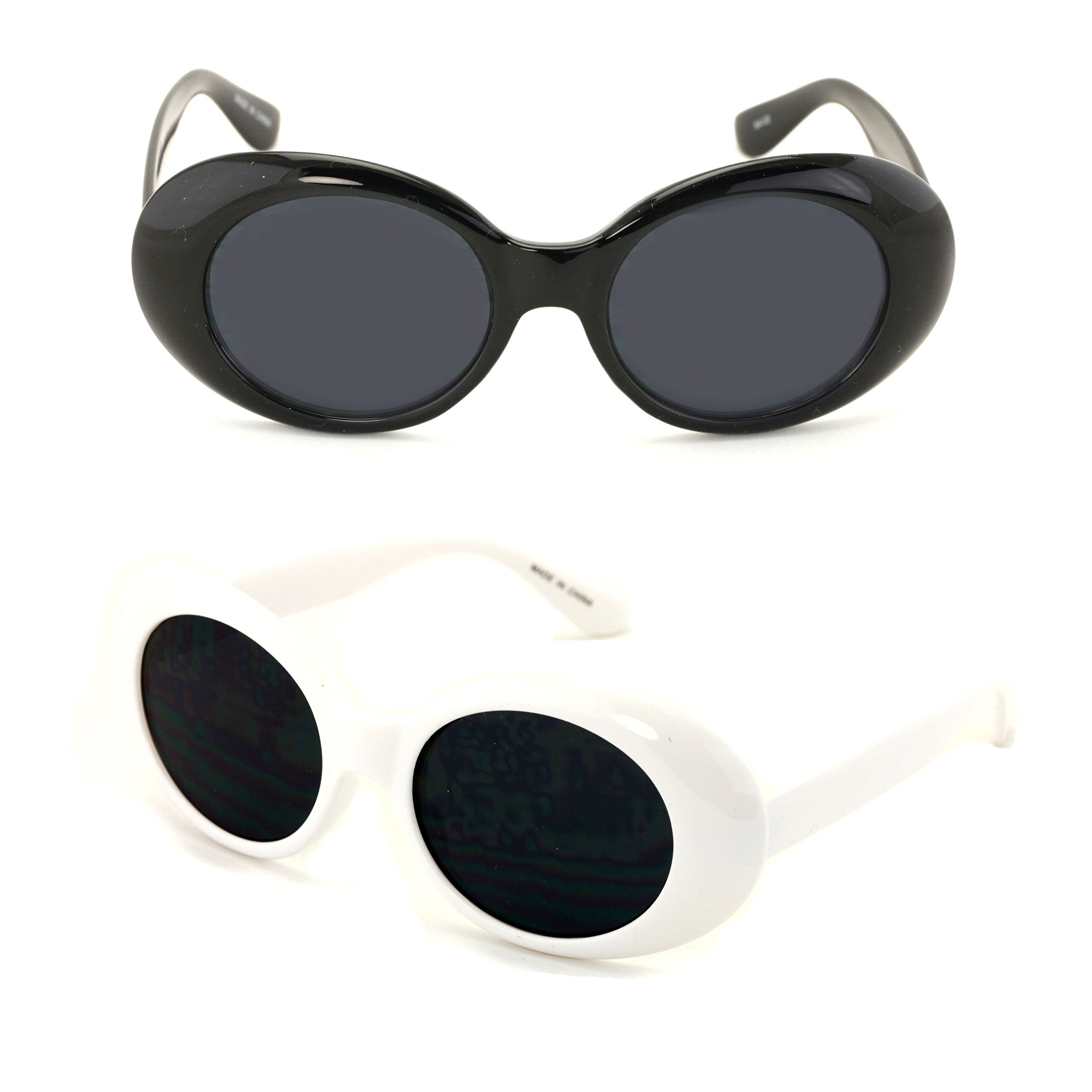 V.W.E. Vintage Sunglasses UV400 Bold Retro Oval Mod Thick Frame Sunglasses Clout Goggles with Dark Round Lens