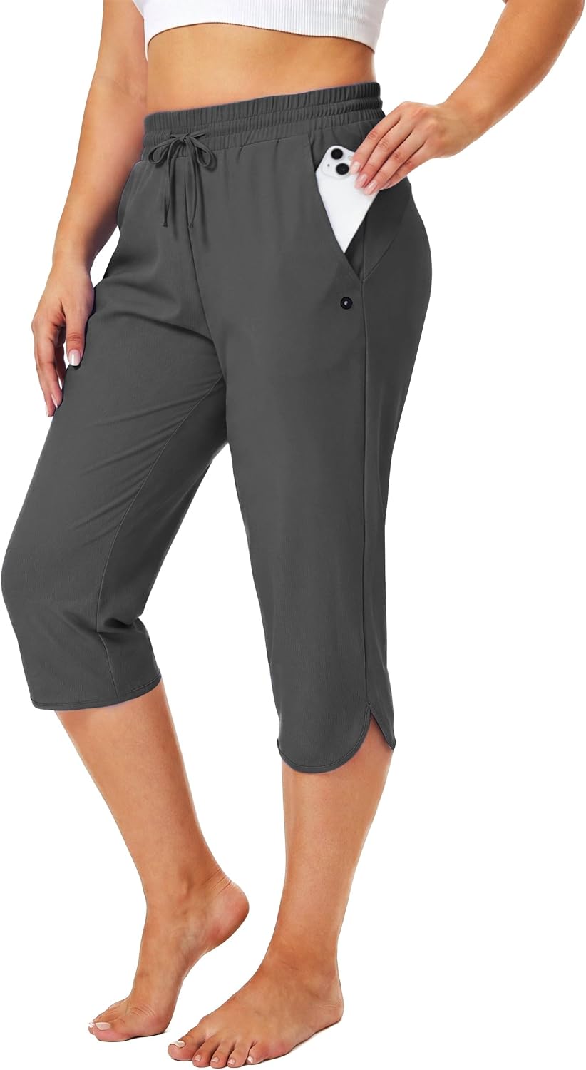 FitsT4 Sports Women's Swim Capris Pants 18" Quick Dry UPF 50+ Beach Modest Swimsuits Bottoms with Mesh Pockets