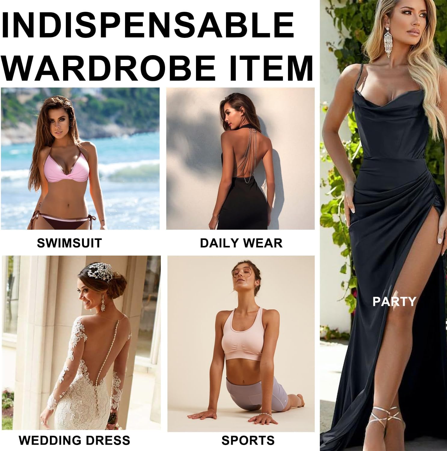 Sticky Bra Inserts,Reusable and Waterproof Double Sided Push Up Sticky Bra for Women Dresses Bikinis