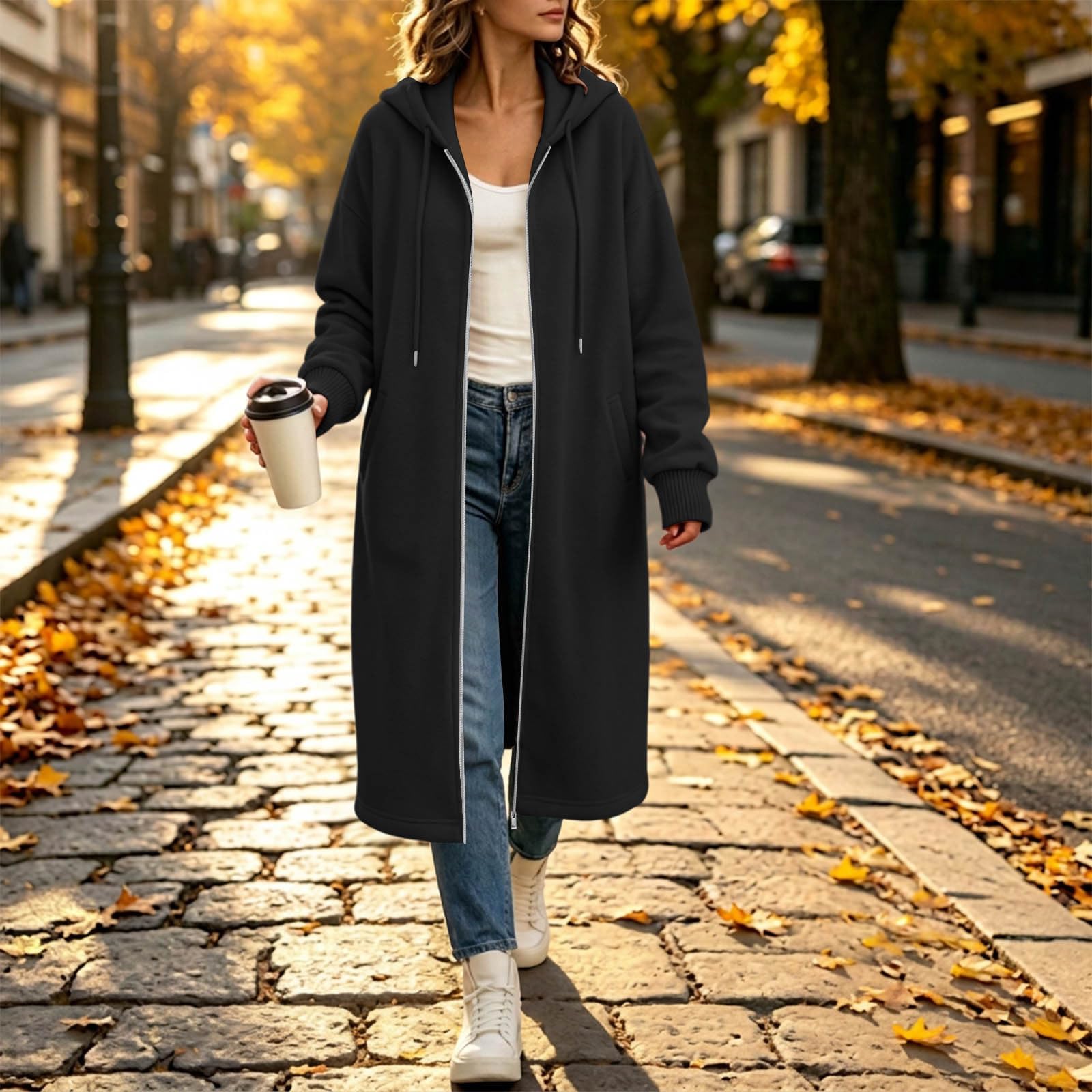Generisch Jacke Damen Lang Mantel Mit Taschen Übergangsmantel Winddicht