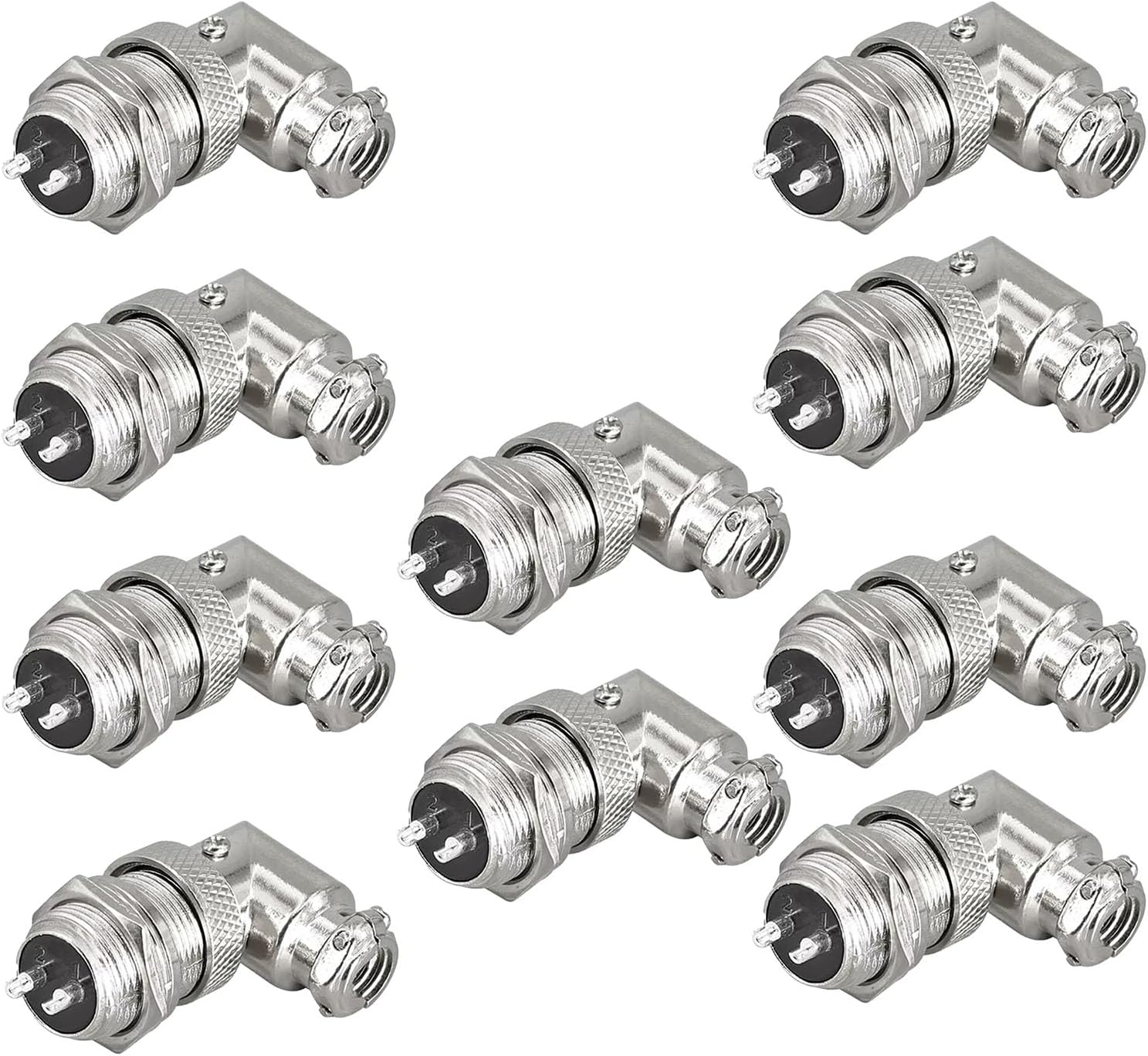 GX16 Aviation Plug Socket Elbow Connector, 2-9 PIN Right-Angle Connector, 90-Degree Right-Wing Design, Durable Metal Connector for Industrial and DIY Applications (GX16-2Pin,10 Sets)