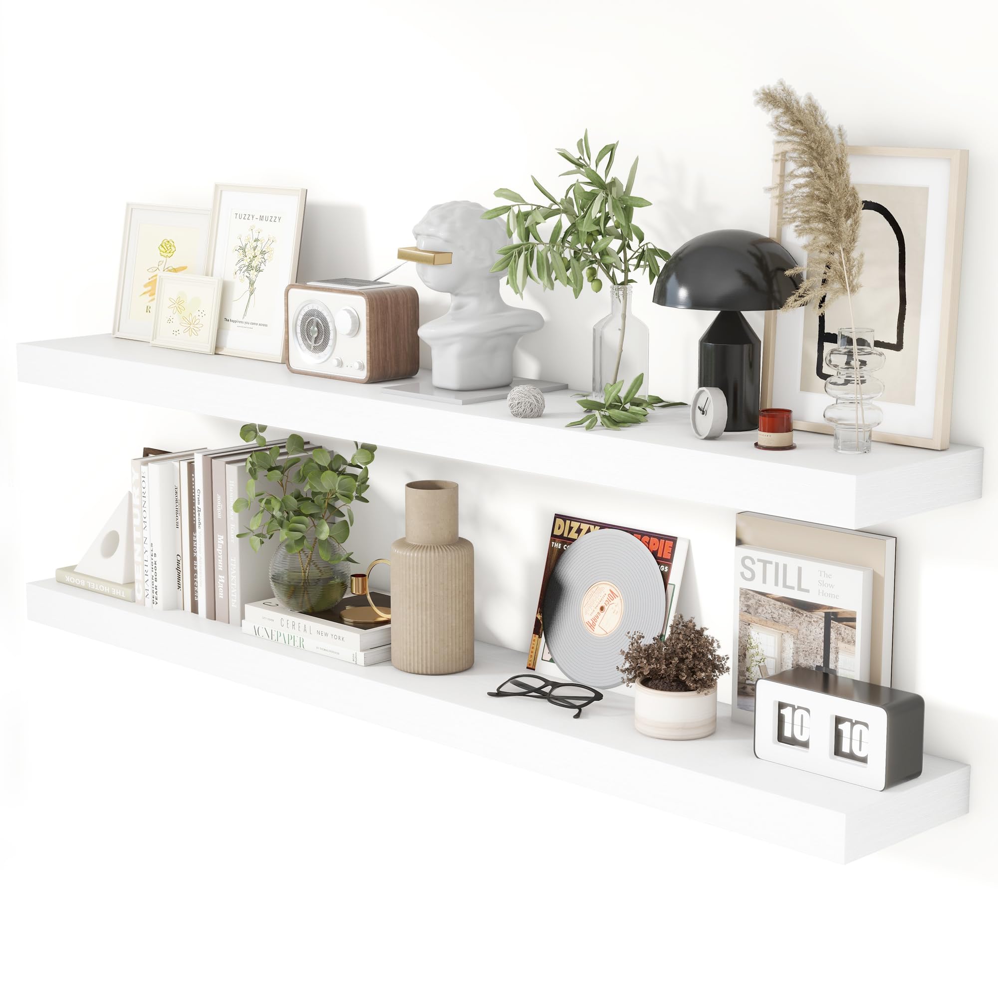 Heimlove Floating Shelves for Wall, 100cm Wall Mounted Shelves Set of 2, Hanging Shelf for Living Room,Kitchen, Bedroom (White)