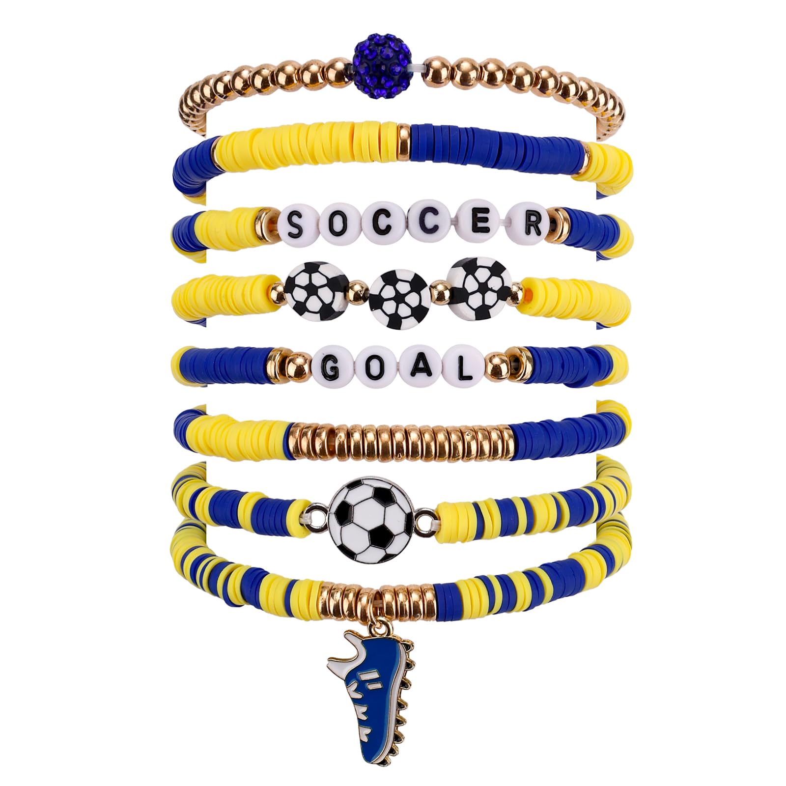 Mikovivi 7pcs Soft Clay Soccer Bracelets, Stretchy Stackable Football Sports Bracelets Jewelry for Men Women Players Fans Soccer Party Favors Gifts Jewellery Accessories