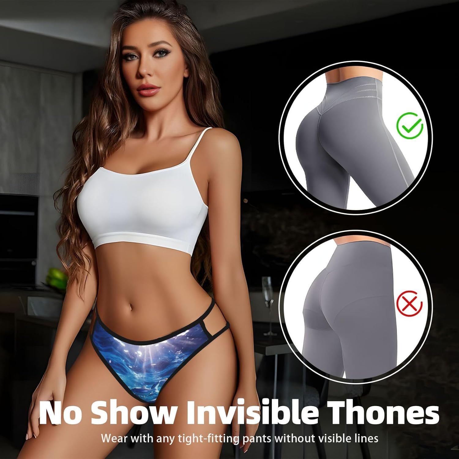 Blue Ocean Underwater Fish1 Print Sexy Underwear G String Thongs For Women Low Rise No Show Workout Panties For Sports And Yoga