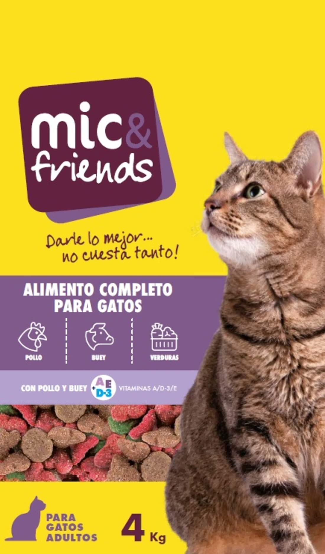 Marca Blanca - Mic&Friends Alimento Completo para Gatos con Pollo y Buey, 4kg