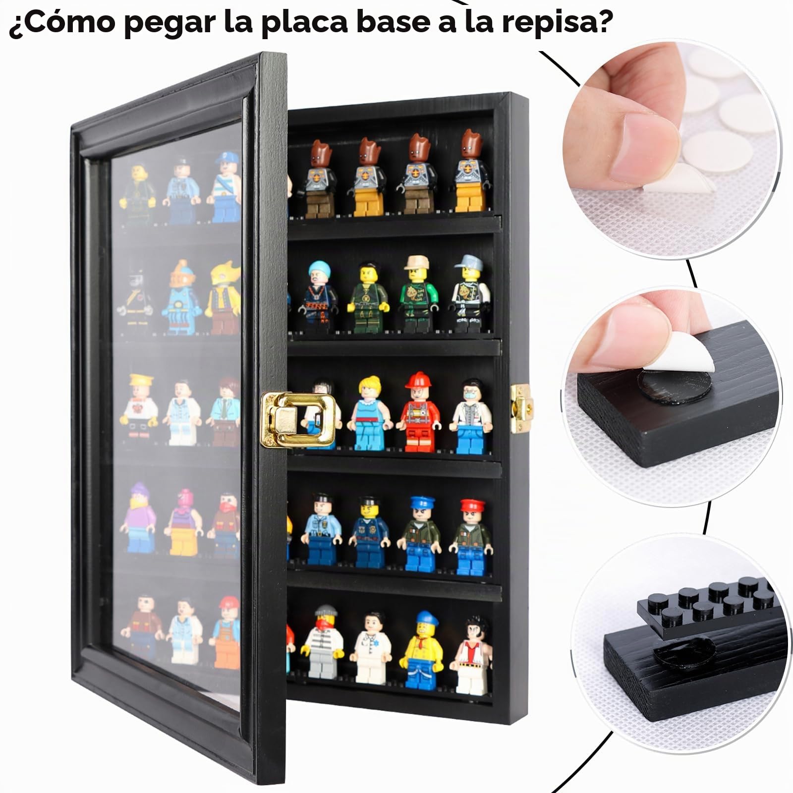 Vitrina de pared para minifiguras, vitrina de madera para minifiguras de Lego, caja de almacenamiento de Lego, vitrina a prueba de polvo para juguetes