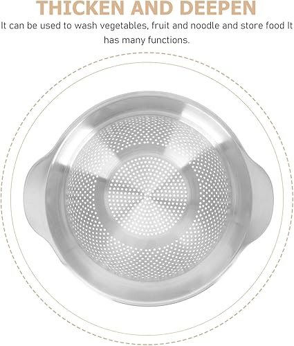 Miniatura 6 de Lurrose Colador de acero inoxidable grueso con base reforzada para fregadero de cocina, cuenco de filtro de malla de grado alimenticio multiusos