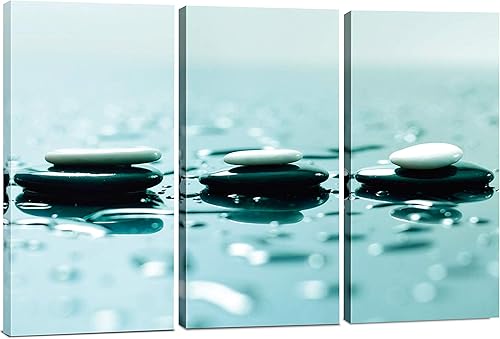 Arte de pared Zen con piedras de 24 x 36 pulgadas, lienzo para decoración de pared zen, arte de pared calmante de 3 paneles, arte de pared relajante