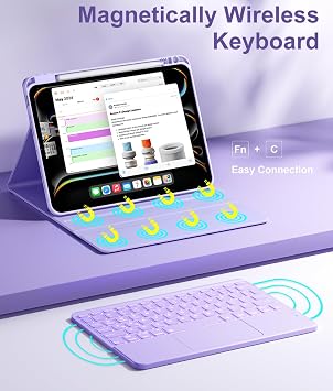 Hamile for iPad Pro 11-inch Case with Keyboard (M5/M4) - Magnetic Wireless Detachable Keyboard with Multi-Touch Trackpad 7 Colors Backlit Stain Proof Folio Cover for Pro 11 Inch 2025 2024 - Purple