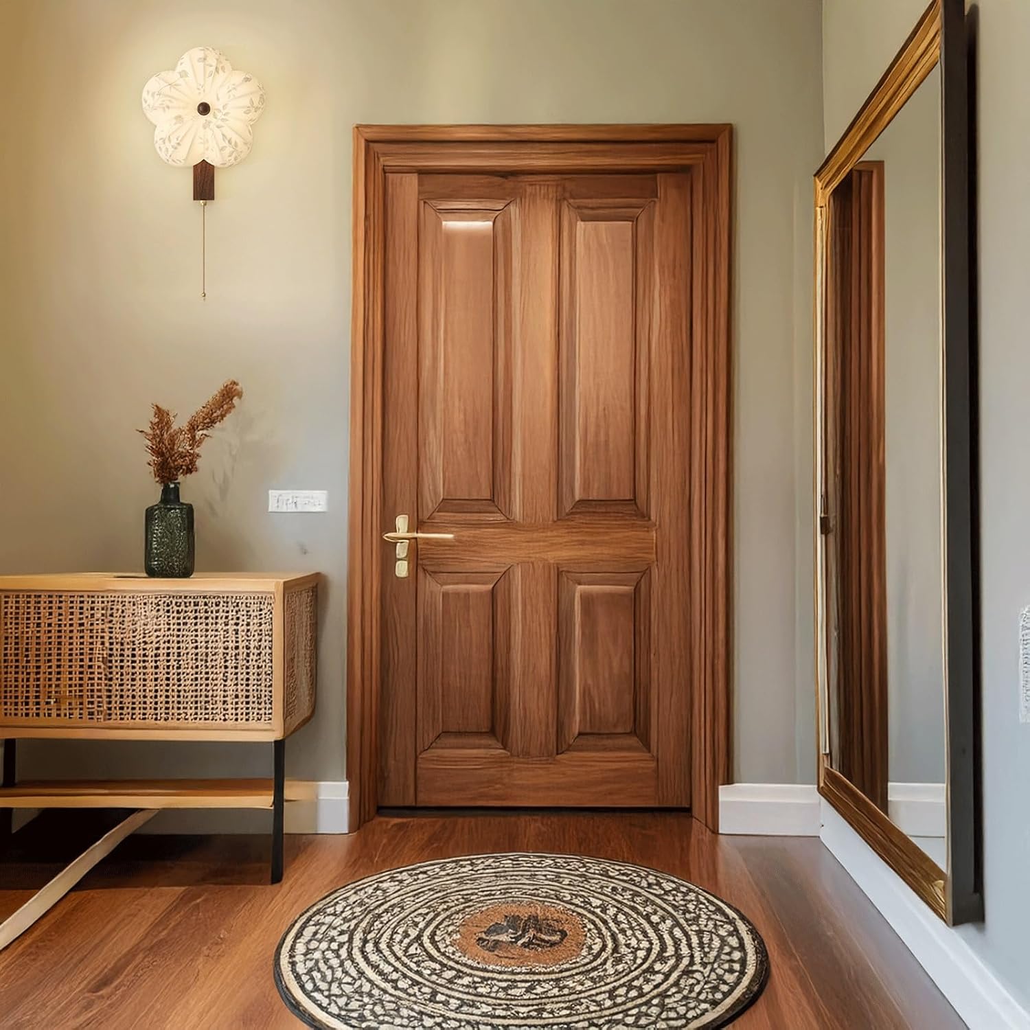 Modern Style Wall Sconce Dark Wood Grain Iron & Fabric Flower Shade LED Wall Lamp with Pull Chain Unique Creative for Living Room Bedroom Hallway Apartment Hotel Café Entryway Art Decor