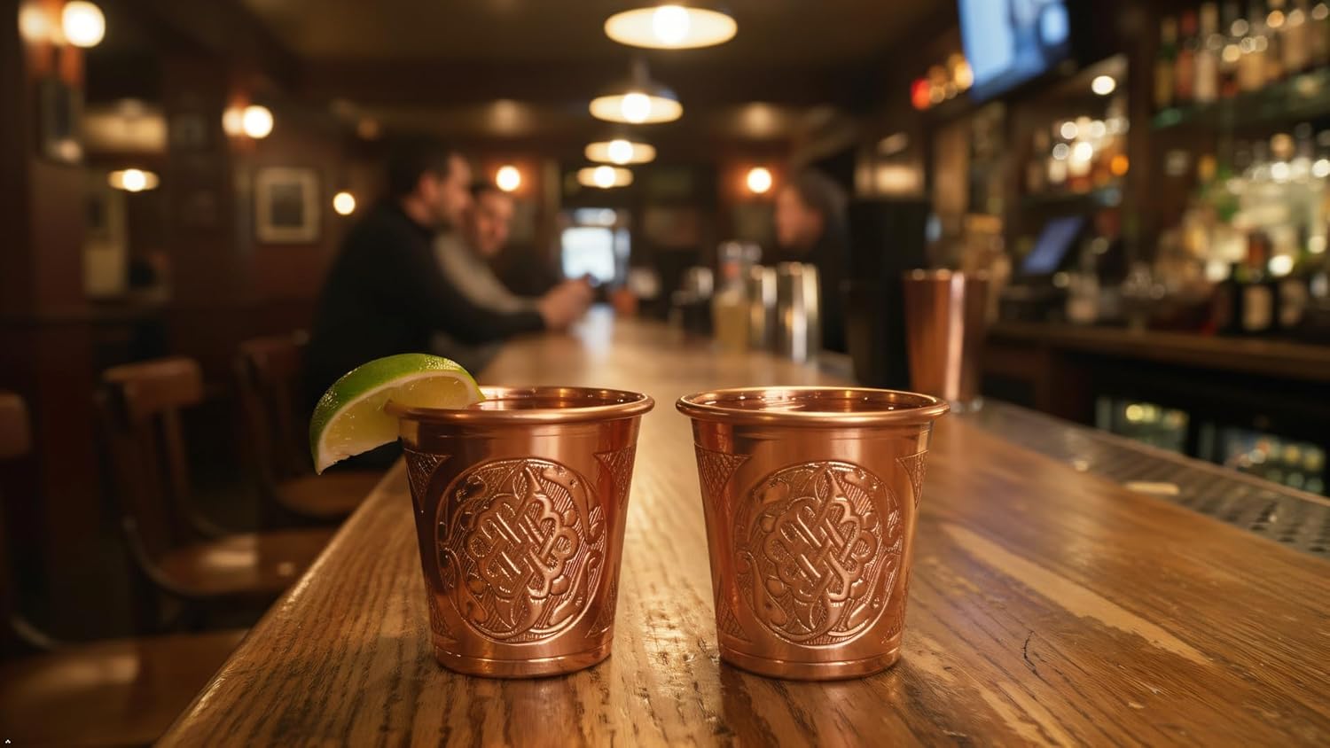 2023 CC Series 2 oz (Set of 2) Tequila/Vodka Shot Glasses, Mini Moscow Mule Cup, Handmade Unlined Uncoated Thickest Pure Solid Copper mini Tumblers for Cocktails (Engraved Art)