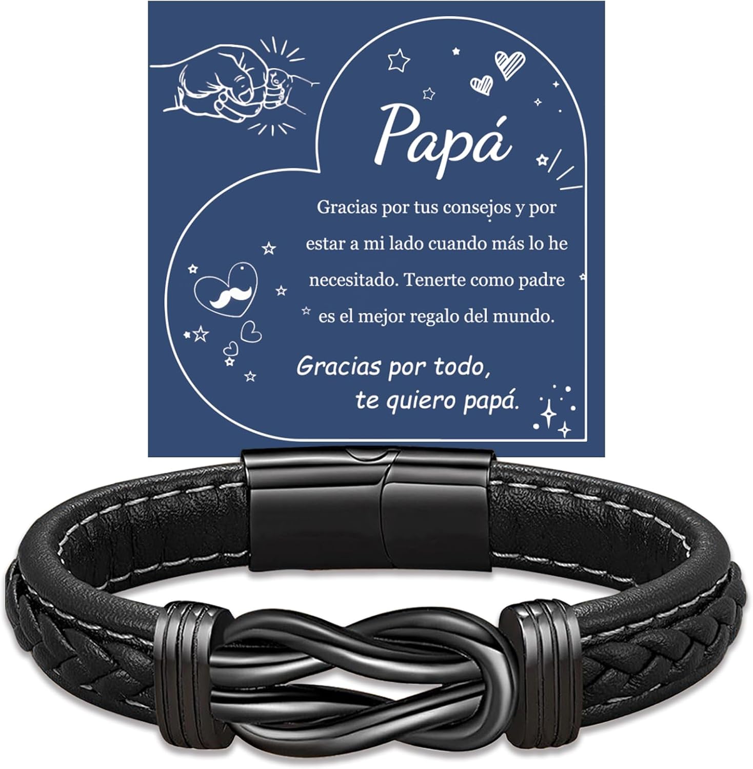 Pulsera Padre YELUWA Pulsera De Cuero Trenzado Le Meilleur Papa, Regalo Del Día Del Padre Para Papá Con Caja Y Tarjeta, Regalo De Cumpleaños, Pulsera Para Hombre Con Texto Grabado De Hijo