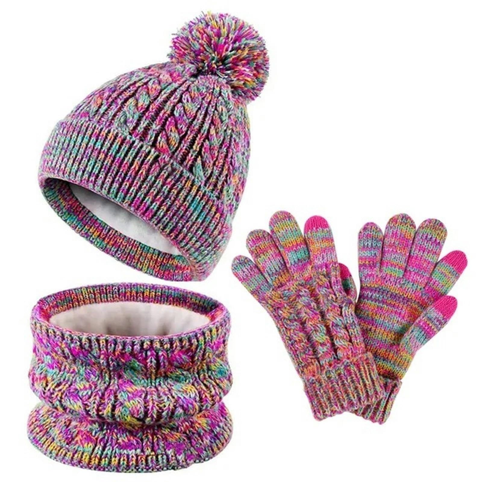 ZONTO Guanti Sciarpa Cappello 3 in 47 Set Caldo Invernale per Bambini Calco Foderato di Berretto A Pile Rivestite Guanti Cricca 3 Pezzi