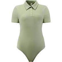 Hobemty Women's Bodysuit Leotard 2025 Short Sleeve Stretch Polo Shirt Bodysuit T-shirt