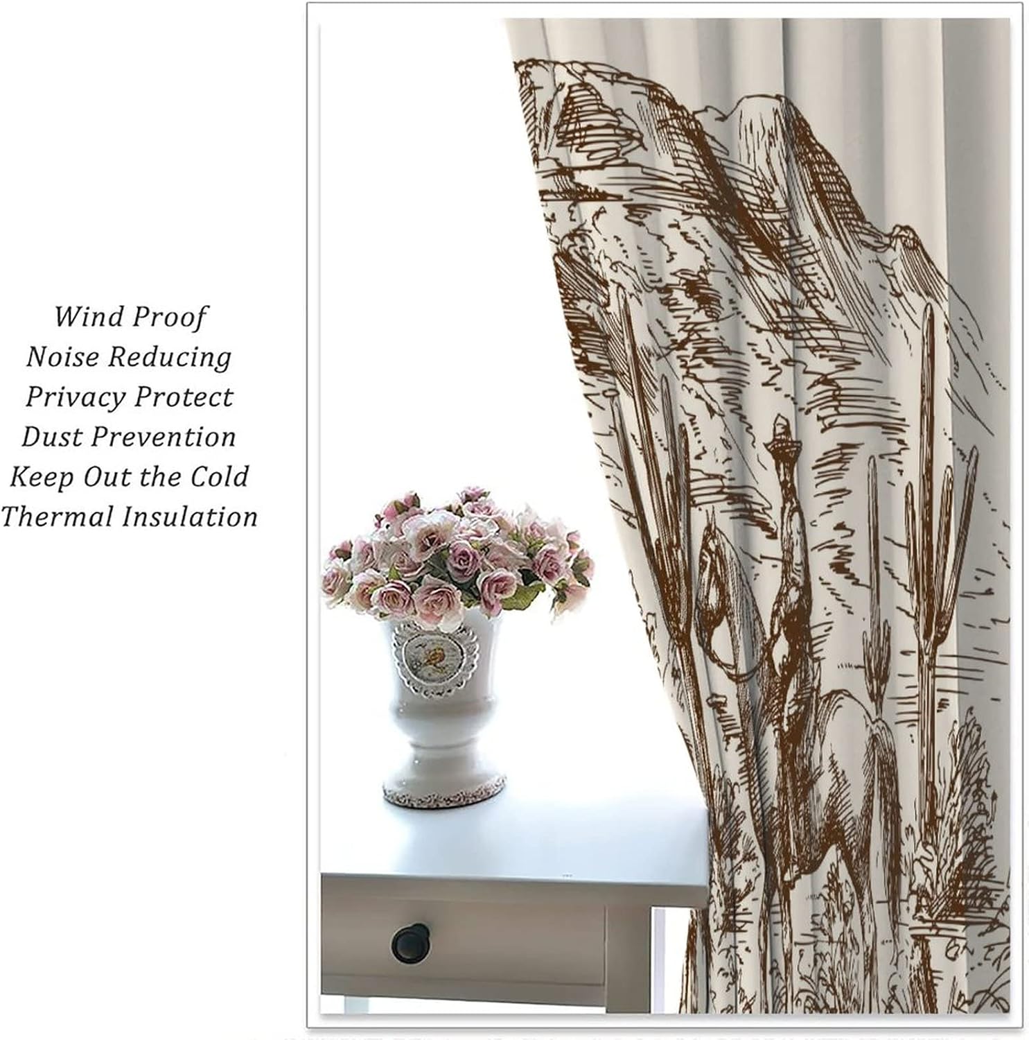 Vintage Western Cowboy Curtains Wild West Desert Cactus Country Rustic Farmhouse Horse Blackout Rod Pocket Drapes for Bedroom Living Room Decor Window Treatments 2 Panels Set 42x45 Inch