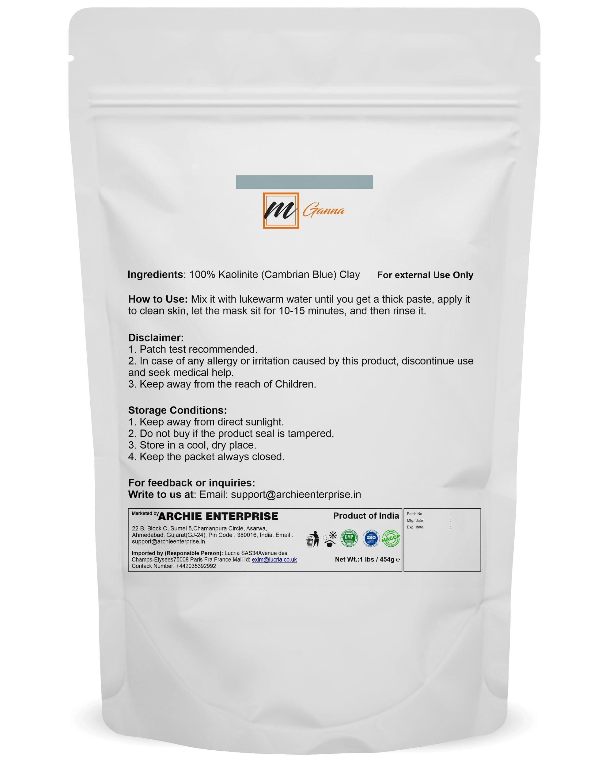 mGanna 100% Natural Cambrian/Serbian Blue Clay for Facial Masks Creams, Body Wraps, Soft Peels and Scrubs - Image 2