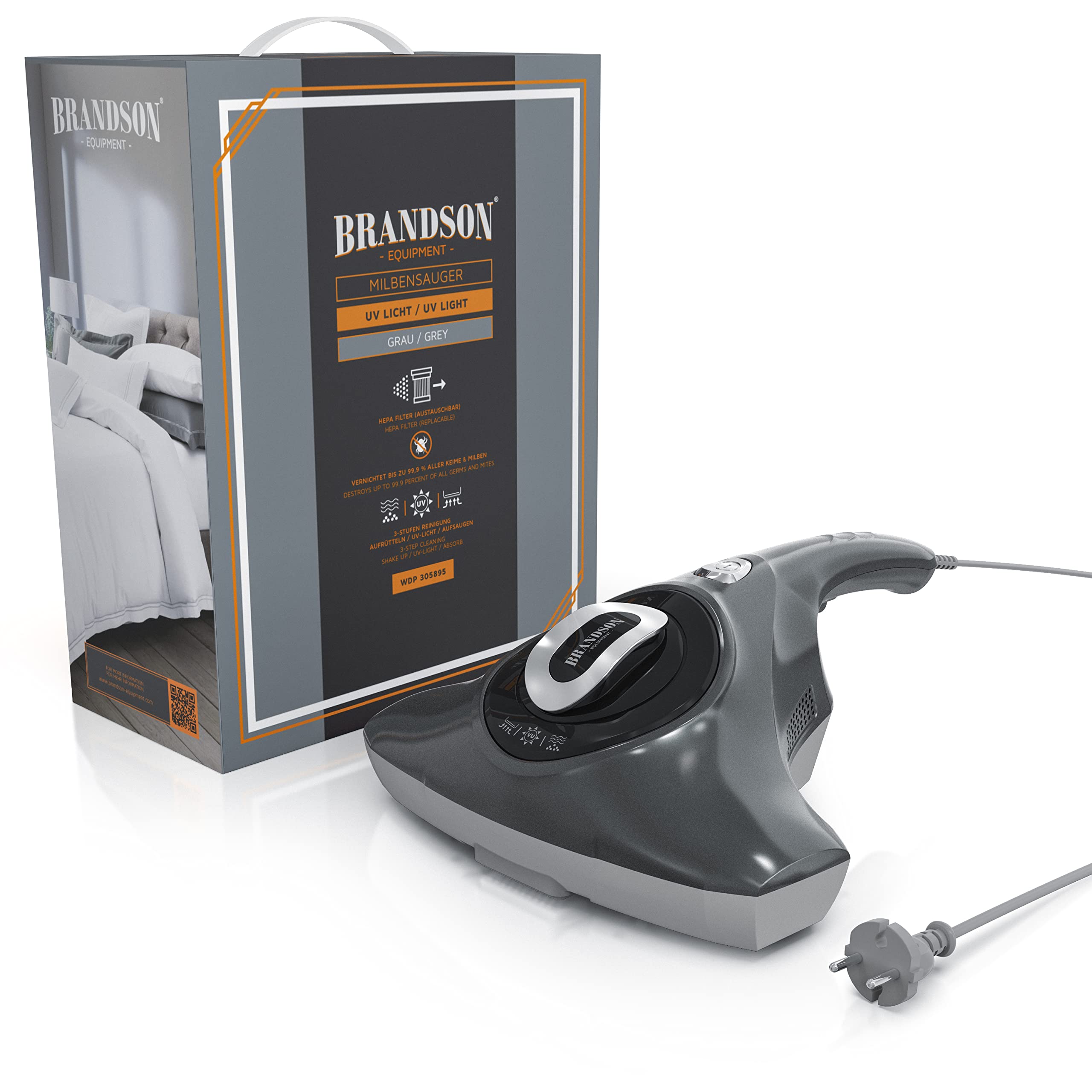 Brandson Milbensauger mit UV-Licht, bekämpft Bettwanzen, Handstaubsauger Polsterreiniger entfernt 99,9% Bakterien Allergene, Staub-Milben, Matratzenreiniger für hygienische Reinigung für Allergiker